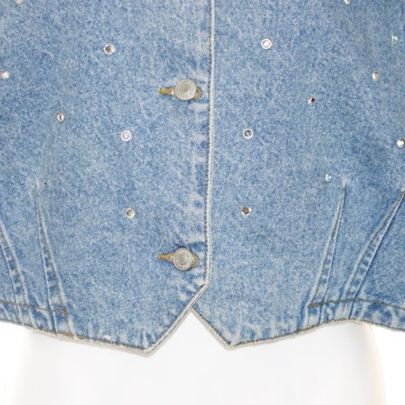 Retro Jordache Cropped Jean Jacket Rhinestones - Picture 3 of 8